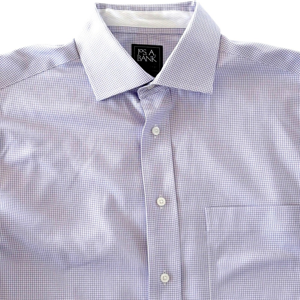 Jos. A. Bank Dress Shirt Mens 16-32 Lavender Houndstooth Slim Fit Traveler Tech